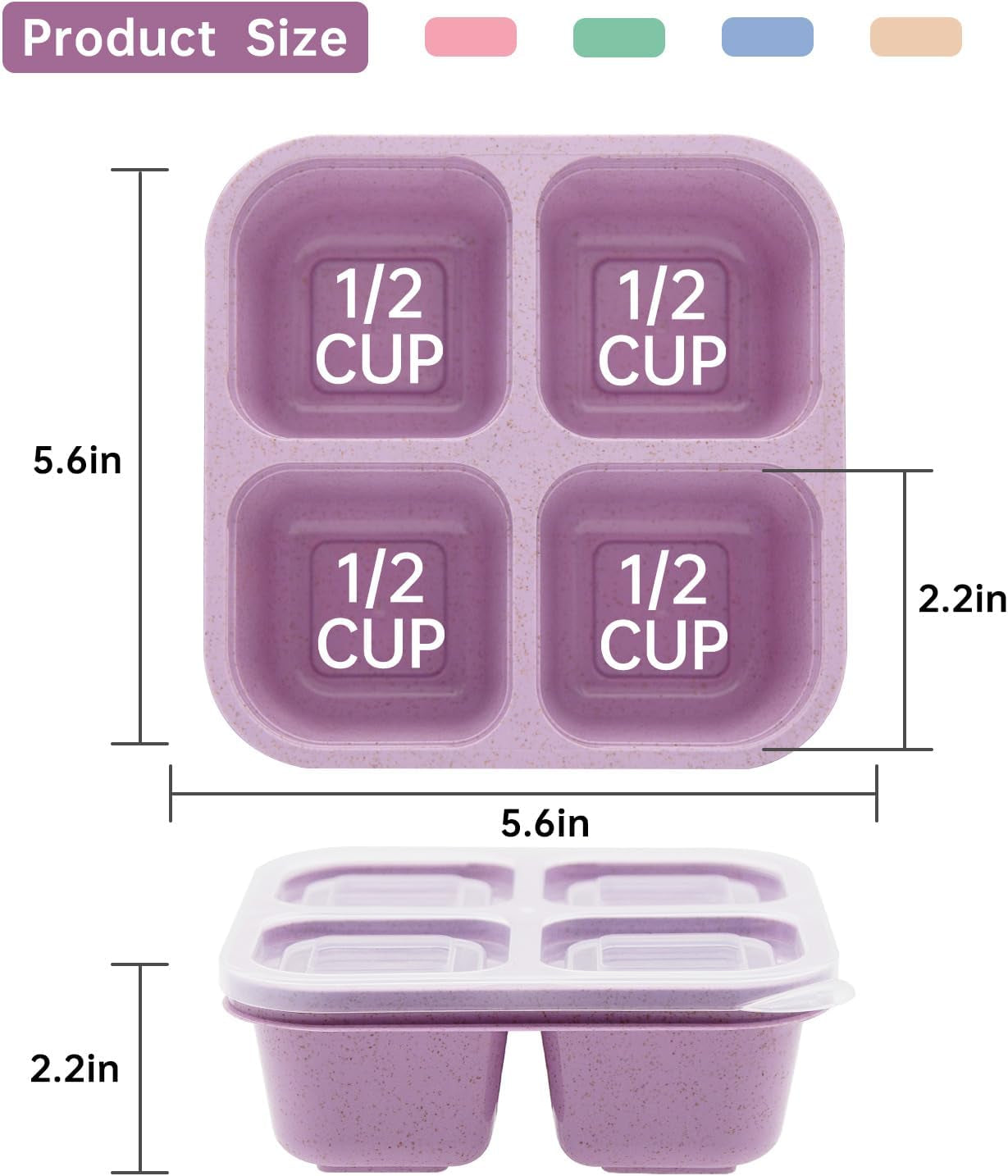 5 Pack Bento Lunch Box,4 Compartment Snack Containers,Divided Snack Box,Meal Prep Lunch Containers for Kids/Toddle/Adults,Food Storage Containers for School, Work and Travel