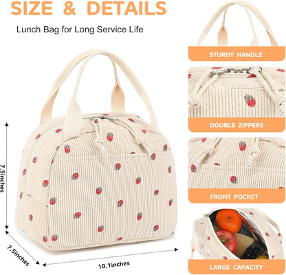 Lunch Bag for Women Men Cute Corduroy Lunch Tote Bags Reusable Insulated Lunch Box Large Capacity Reusable Insulated Cooler for Work Picnic or Travel