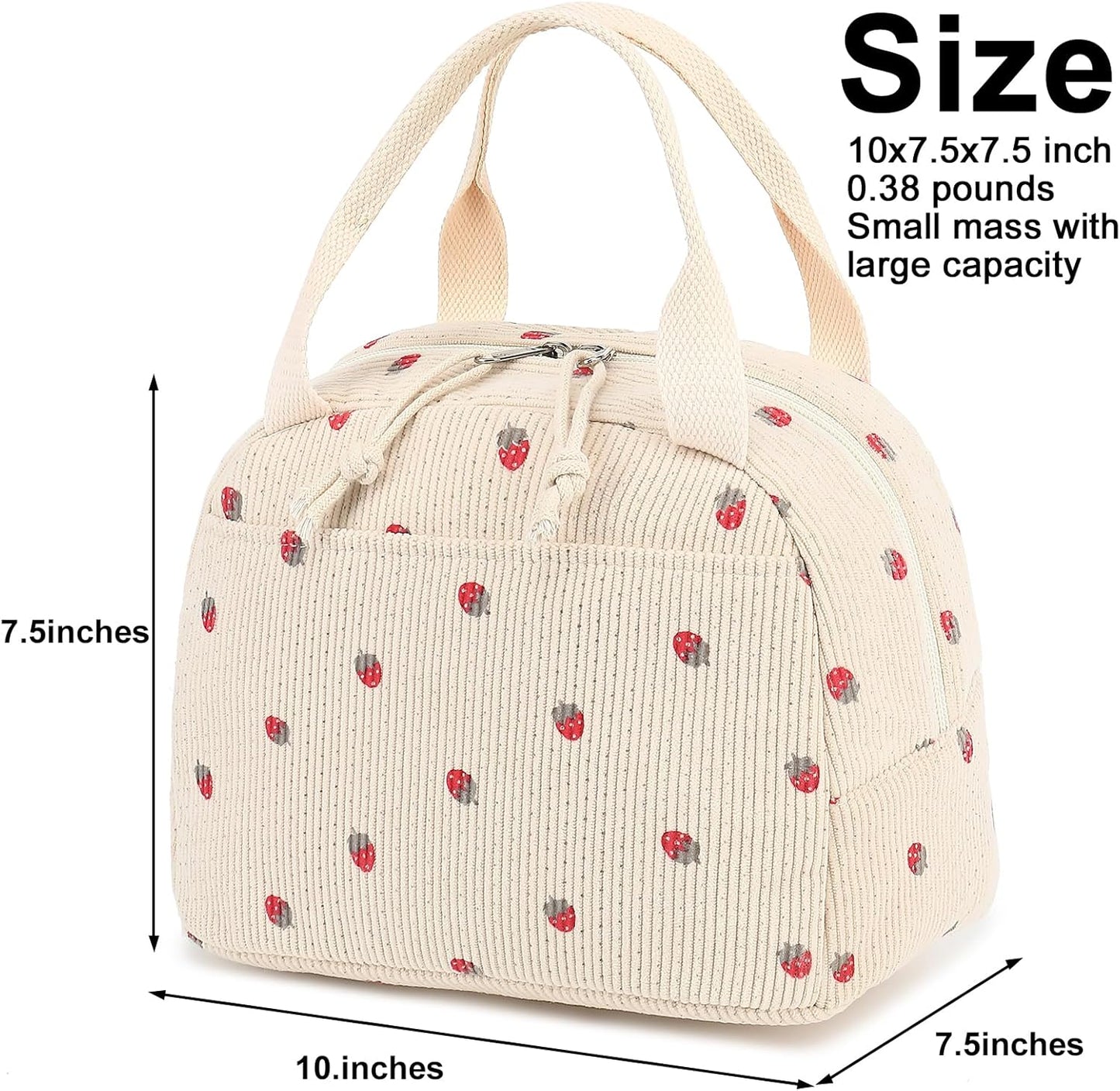 Lunch Bag for Women Men Cute Corduroy Lunch Tote Bags Reusable Insulated Lunch Box Large Capacity Reusable Insulated Cooler for Work Picnic or Travel
