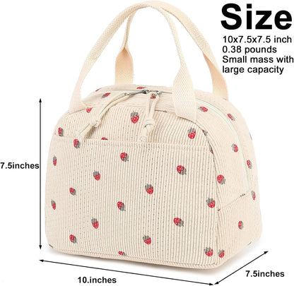 Lunch Bag for Women Men Cute Corduroy Lunch Tote Bags Reusable Insulated Lunch Box Large Capacity Reusable Insulated Cooler for Work Picnic or Travel
