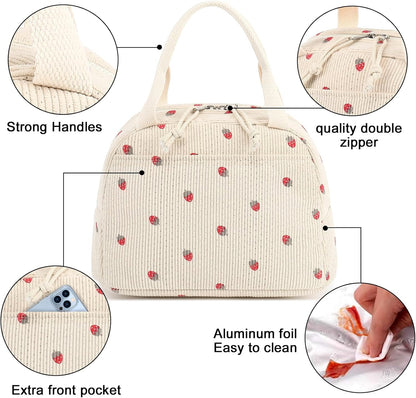 Lunch Bag for Women Men Cute Corduroy Lunch Tote Bags Reusable Insulated Lunch Box Large Capacity Reusable Insulated Cooler for Work Picnic or Travel